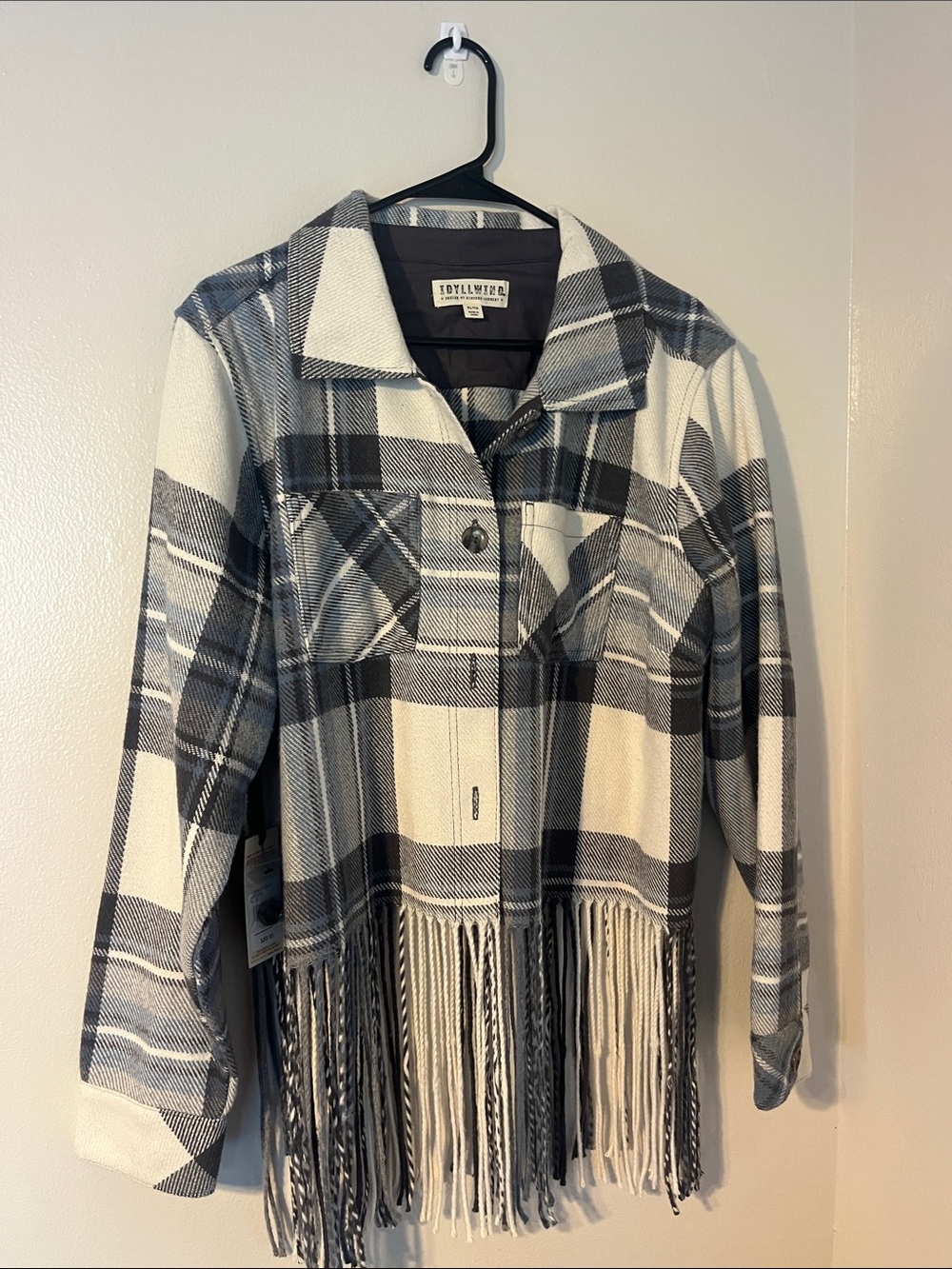Idyllwind Multicolor Plaid Fringe Button-Down Shirt Jacket or Shacket sizeXL